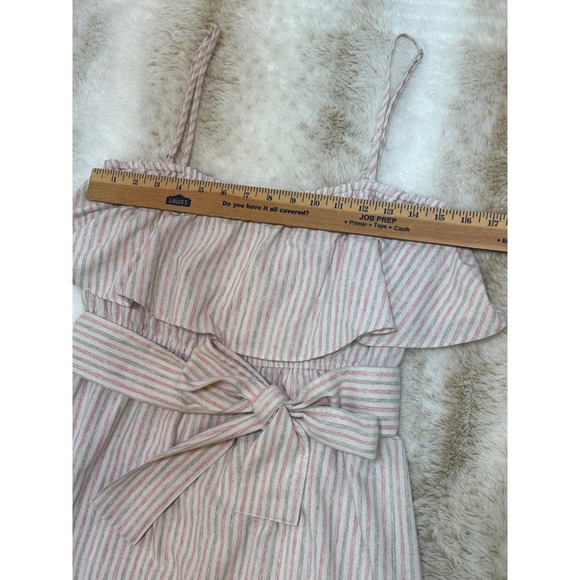 Pleione Striped Sundress Womens M Pink Tan Ruffle Tie Waist Spring Summer Beach - Picture 9 of 9